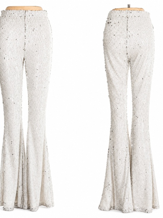 Club Exx Pants - (NWOT) CLUB EXX White & Silver Sequin Flare Pants - High-Waist Bell Bottoms